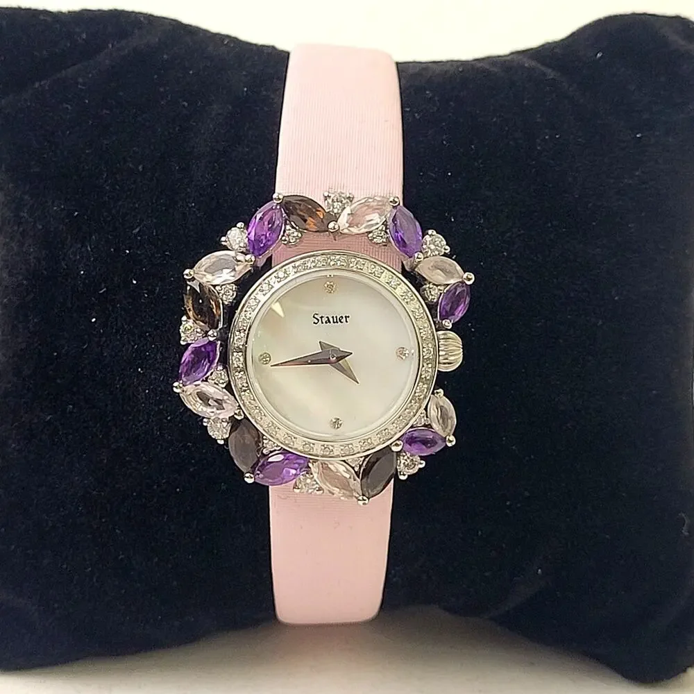 Stauer Fleur de Amethyst Women's Watch Pink Band Authentic Stones - Picture 3 of 9